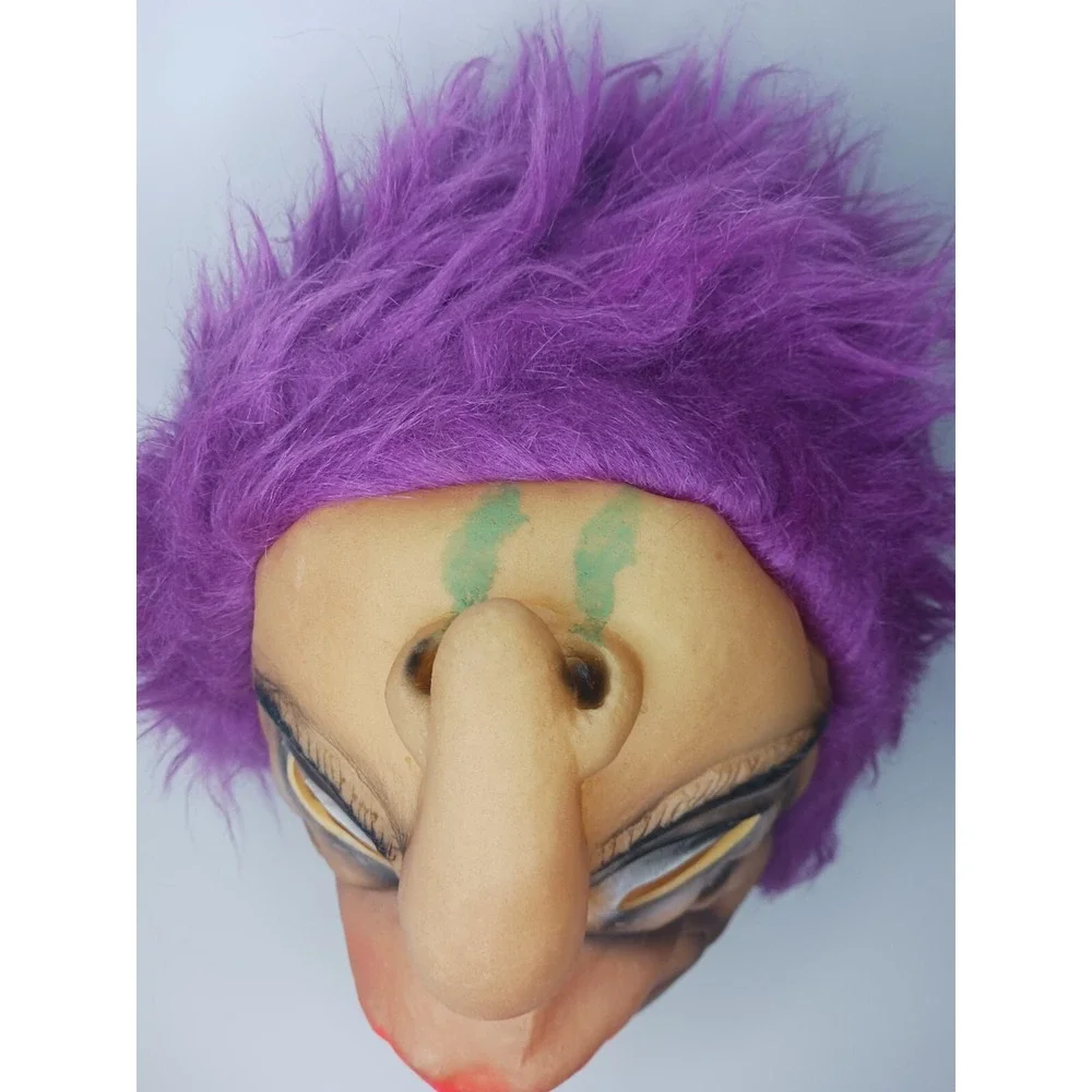 Vintage Fun World Halloween Mask - Purple Hair , Upside Down Nose